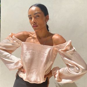 ASTR the Label Metallic Off Shoulder Top